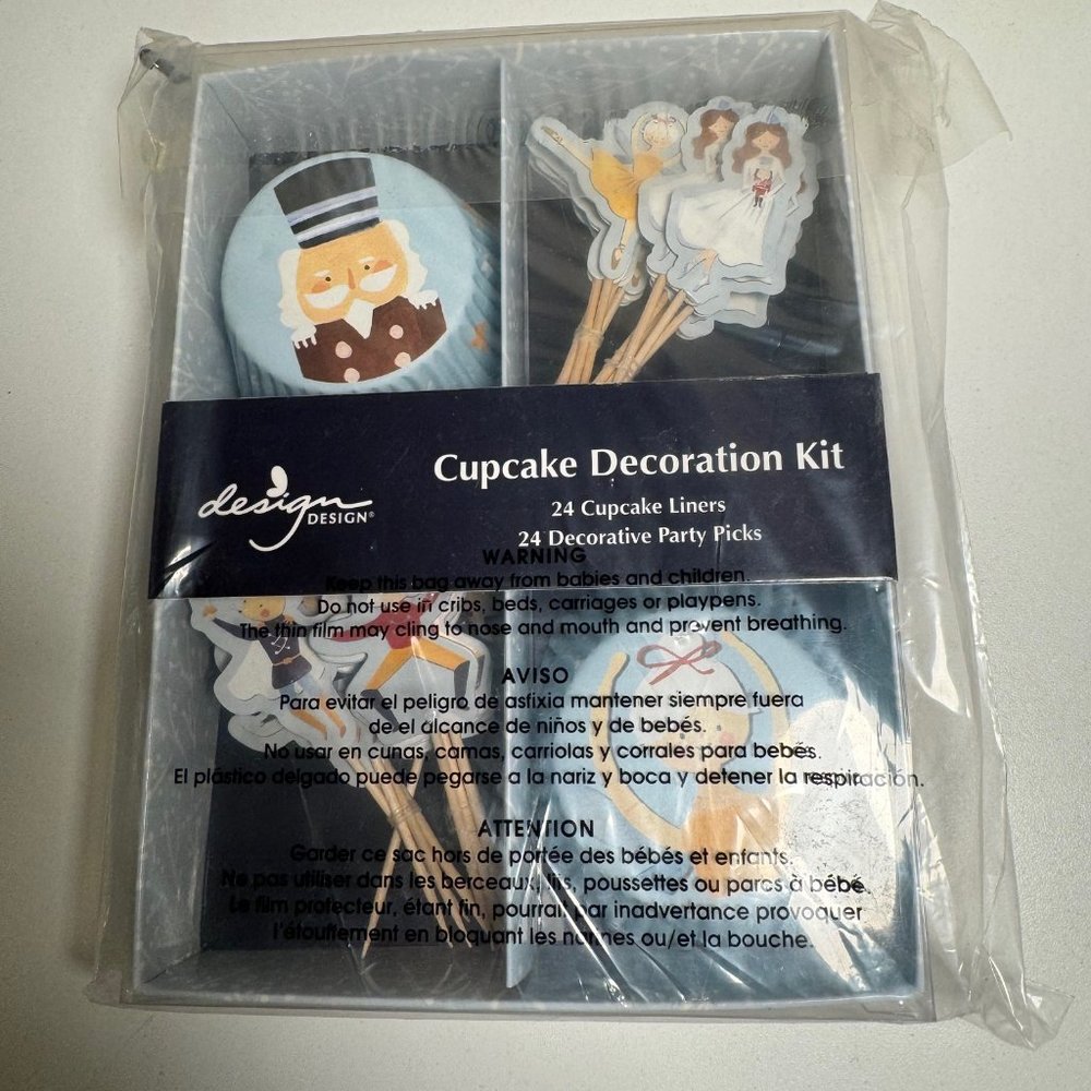 Nutcracker Cupcake Kit Topper Party Pick Christmas 24 Cupcake Liners & Picks New